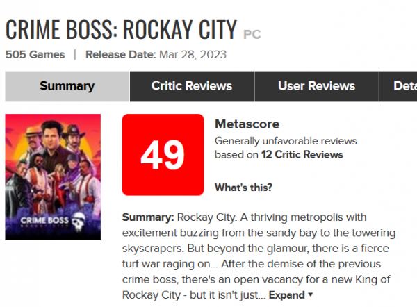 Не взлетела: Средний балл Crime Boss: Rockay City не дотянул даже до 5 из 10 